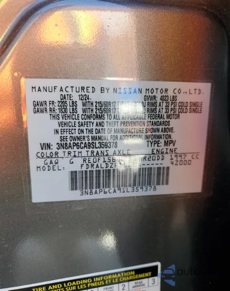 2025 Nissan Kicks Sv z USA, uszkodzony, nr VIN 3N8AP6CA9SL359378